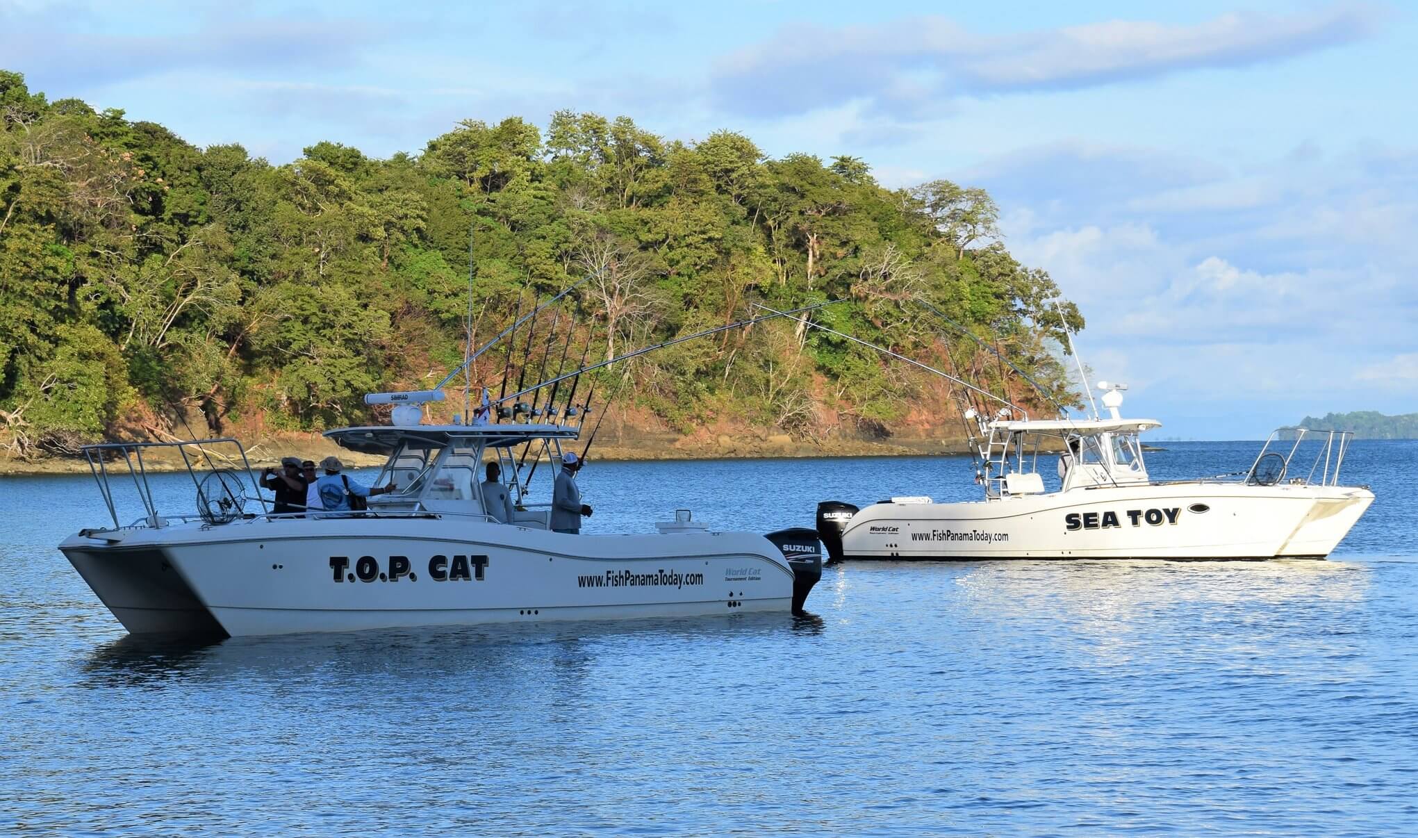 Two World Cat Center Consoles at anchor Isla Parida, Panama