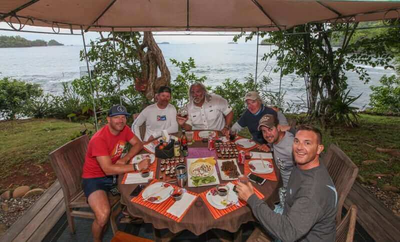 Capt. Shane Jarvis and Captain Wild Bill Wichrowski of Deadliest Catch, with 4 other anglers enjoying happy hour on the deck of our Panama Fishing Lodge