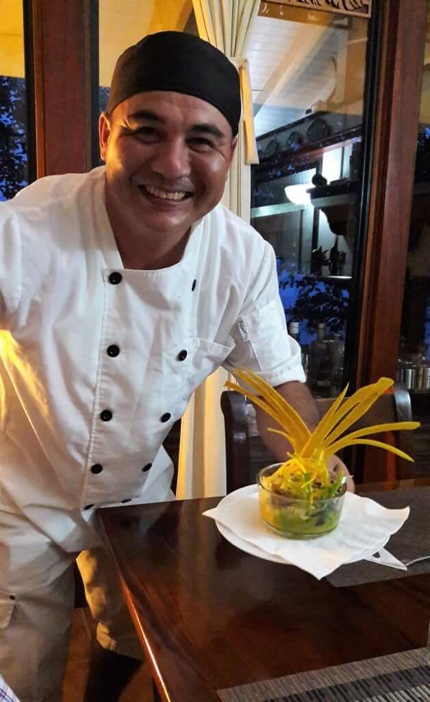 Chef presenting ceviche to clients at Panama Sport Fish Island Lodge