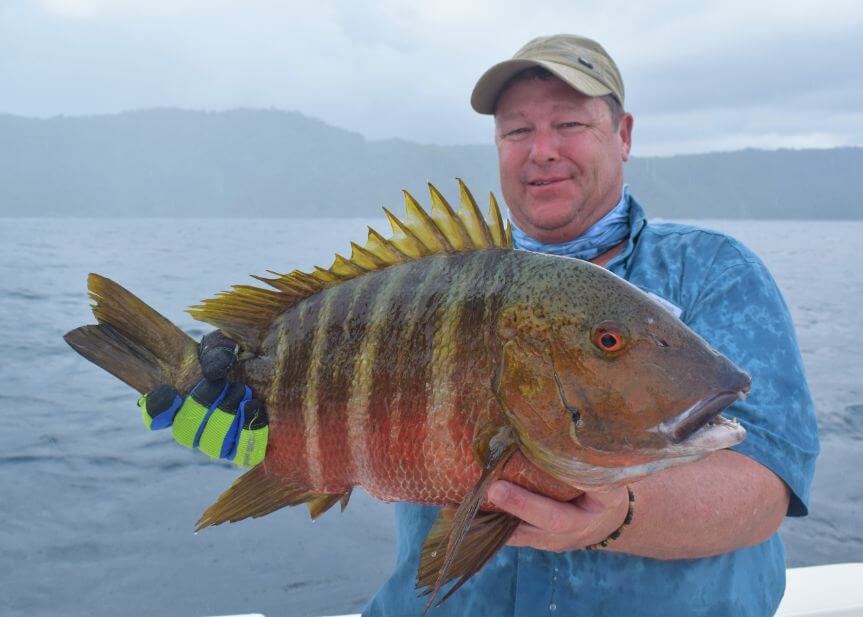 Angler posing with Mexican Barred Snapper