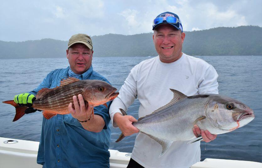 2 anglers posing with catch from Sport Fish Panama Island Lodge