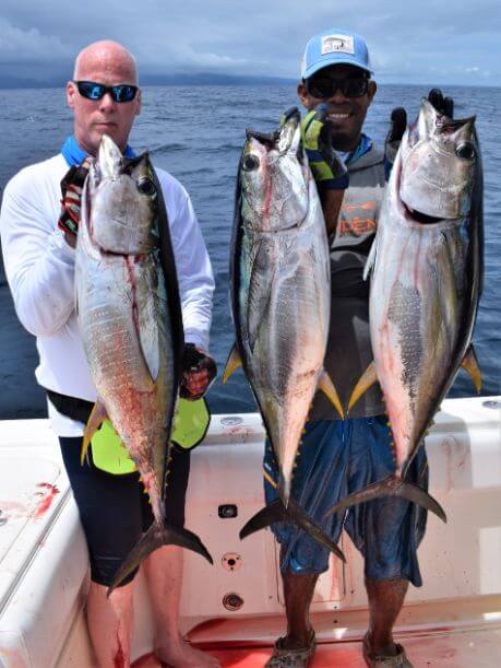 Mate and angler posing with yellowfin tunas