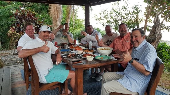 anglers enjoying cocktail hour at Sport Fish Panama Island Lodge